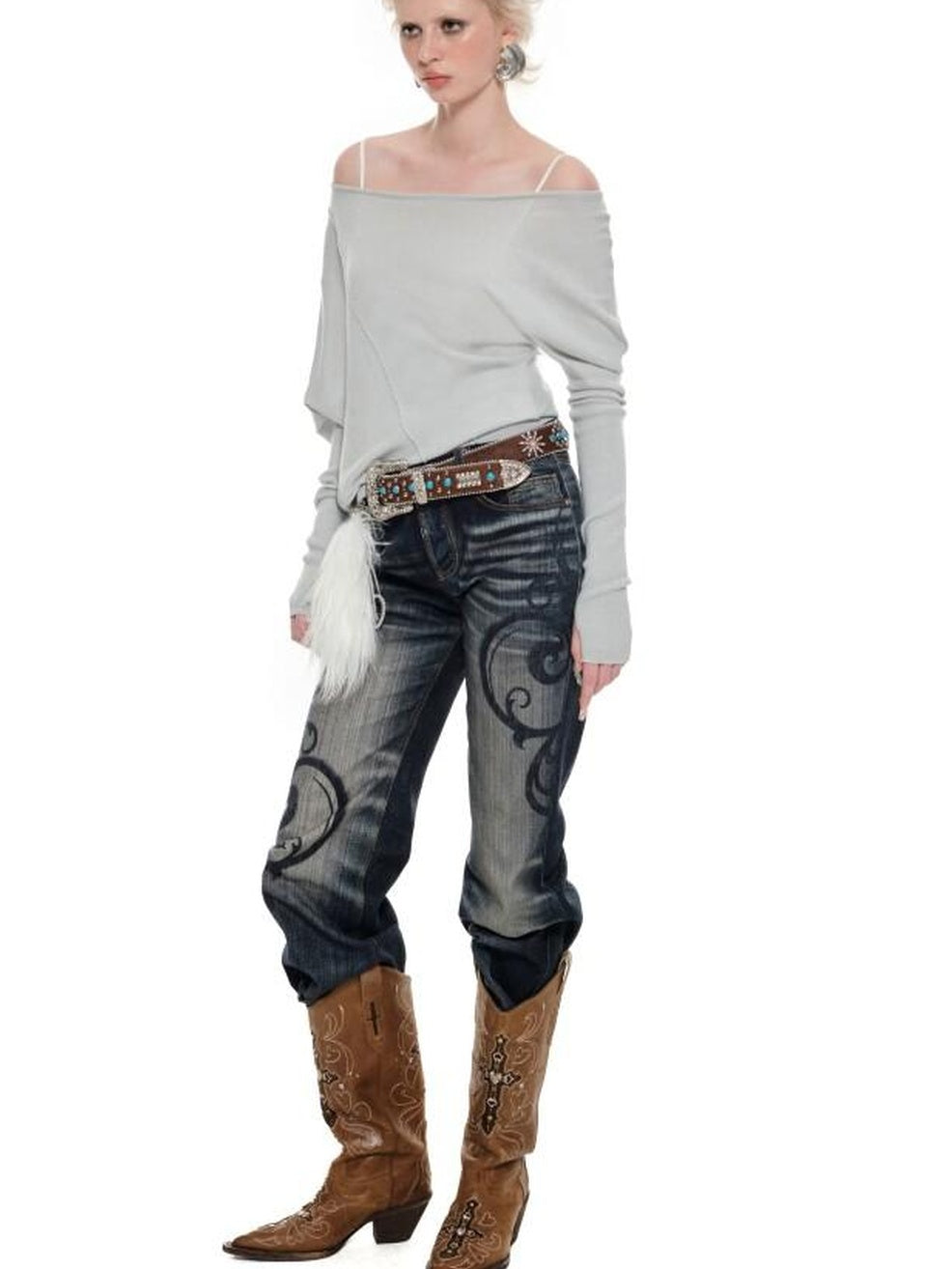 1JINN STUDIO Silk Blend Cotton Asymmetric Slant Neck Street Style Women Long Sleeve T-Shirts