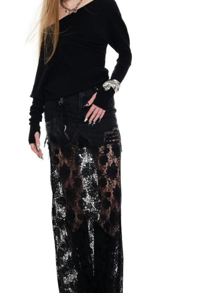 1JINN STUDIO Silk Blend Cotton Asymmetric Slant Neck Street Style Women Long Sleeve T-Shirts