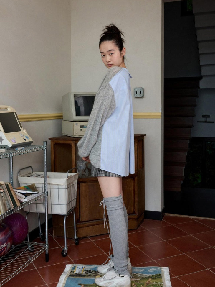 1JINN STUDIO Skin Friendly Thin Crewneck Loose Commuter Women Wool Mohair Blend Sweaters