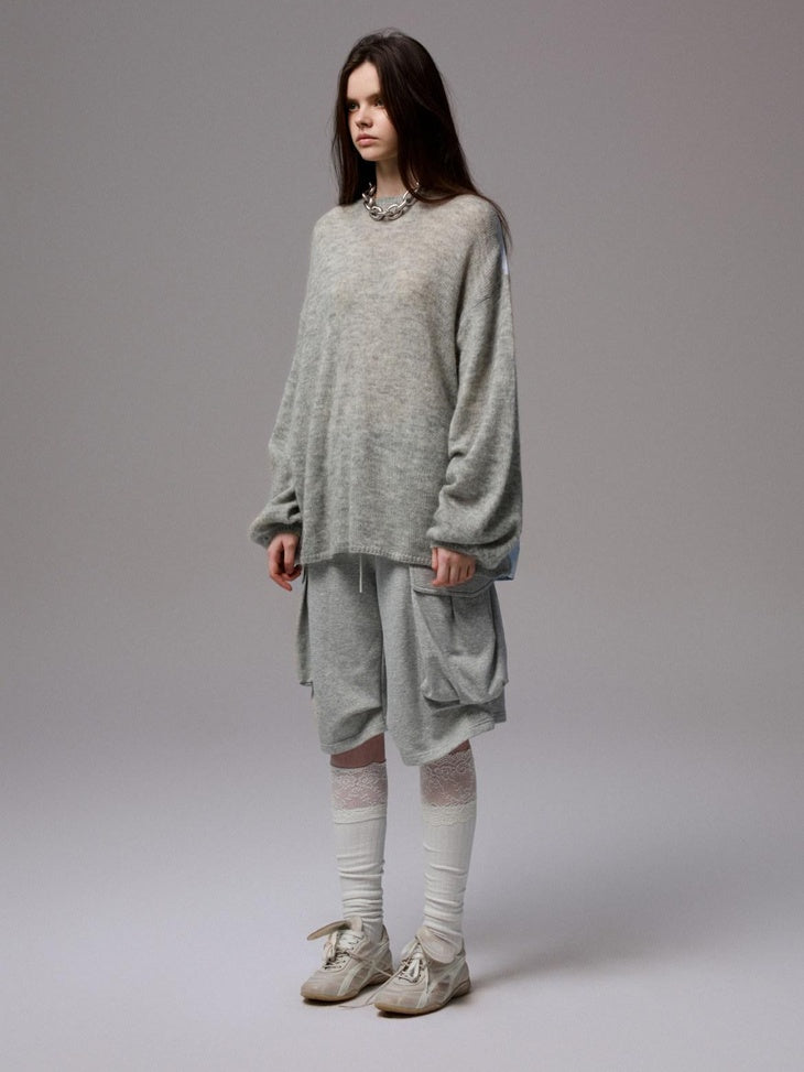 1JINN STUDIO Skin Friendly Thin Crewneck Loose Commuter Women Wool Mohair Blend Sweaters