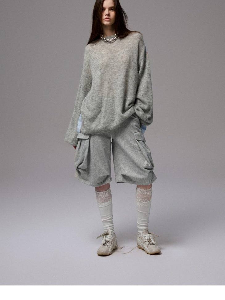 1JINN STUDIO Skin Friendly Thin Crewneck Loose Commuter Women Wool Mohair Blend Sweaters