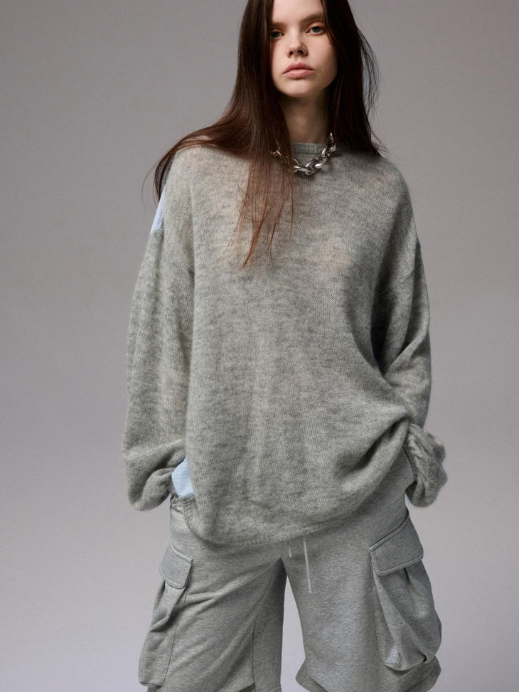 1JINN STUDIO Skin Friendly Thin Crewneck Loose Commuter Women Wool Mohair Blend Sweaters
