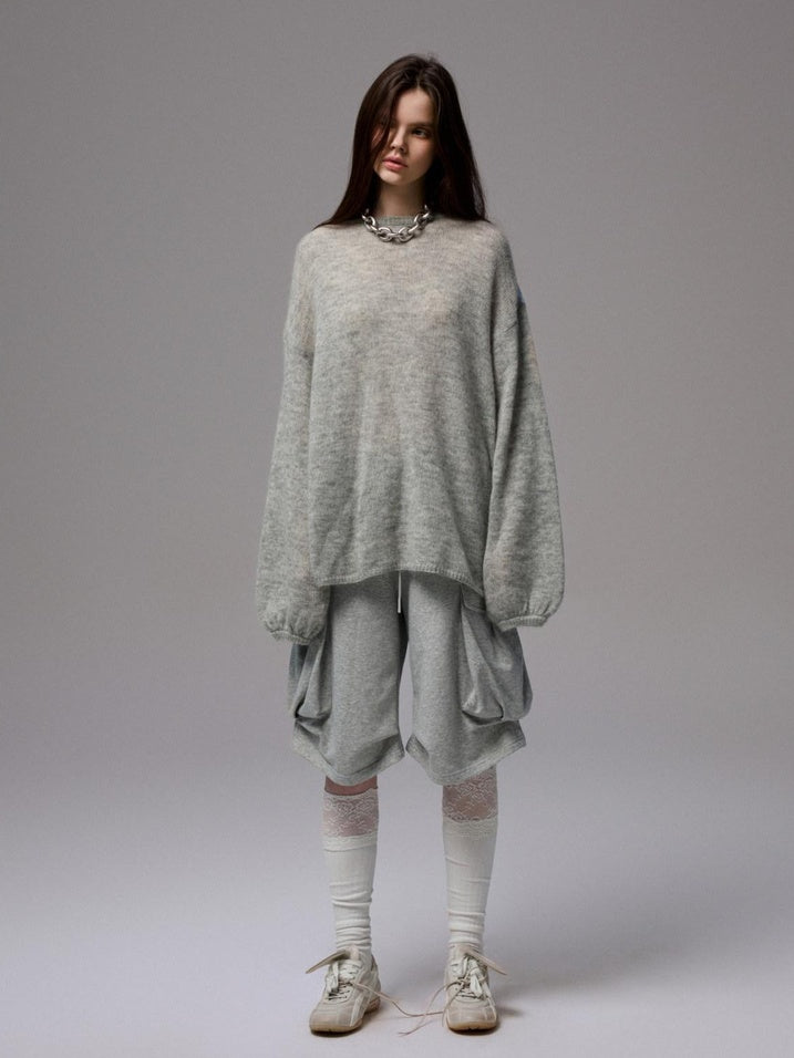 1JINN STUDIO Skin Friendly Thin Crewneck Loose Commuter Women Wool Mohair Blend Sweaters