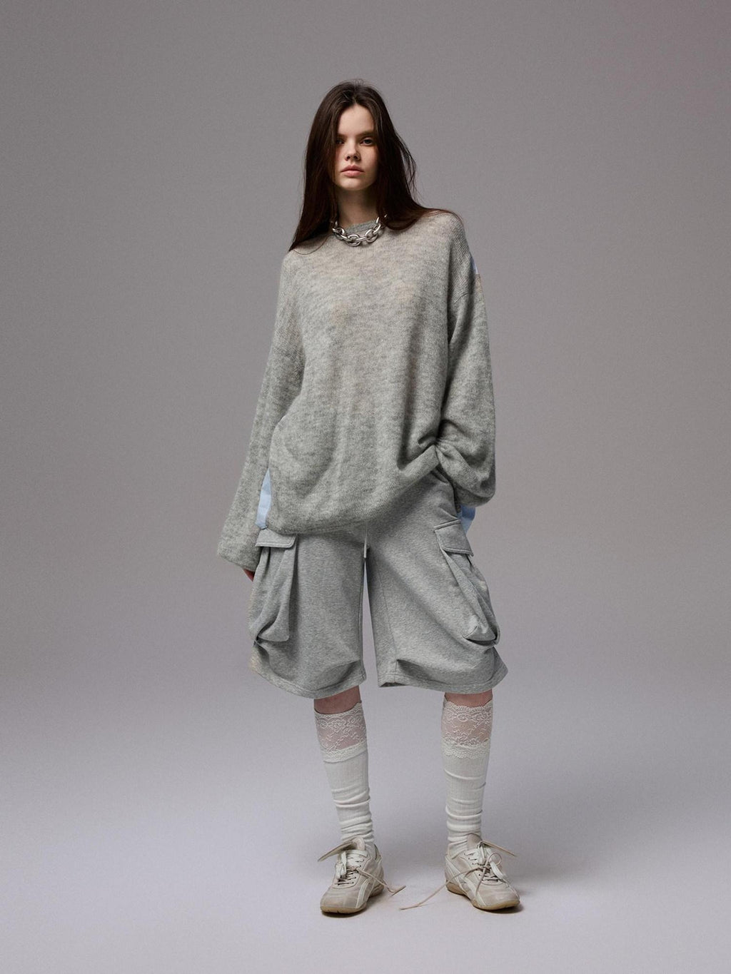 1JINN STUDIO Skin Friendly Thin Crewneck Loose Commuter Women Wool Mohair Blend Sweaters