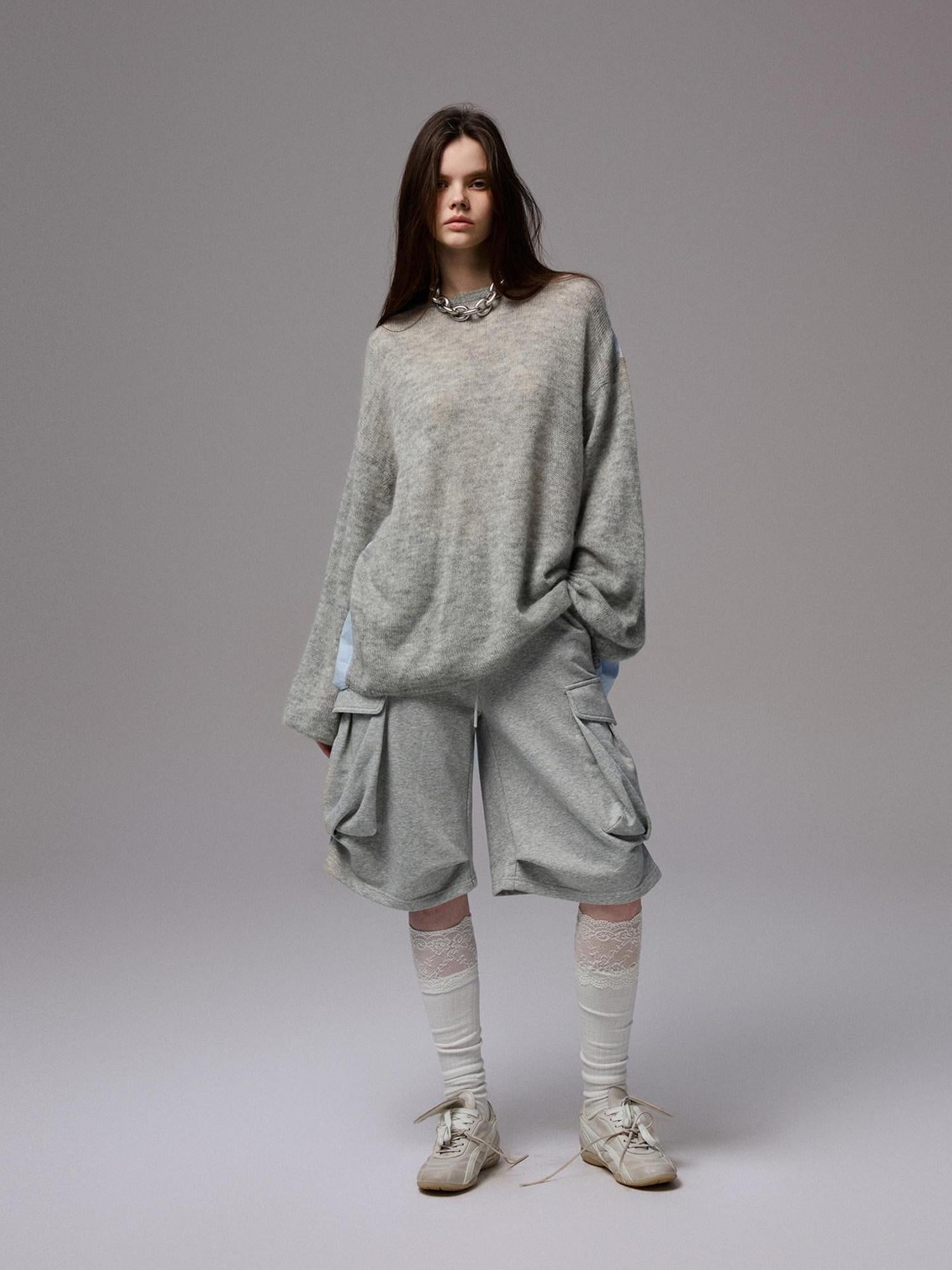 1JINN STUDIO Skin Friendly Thin Crewneck Loose Commuter Women Wool Mohair Blend Sweaters