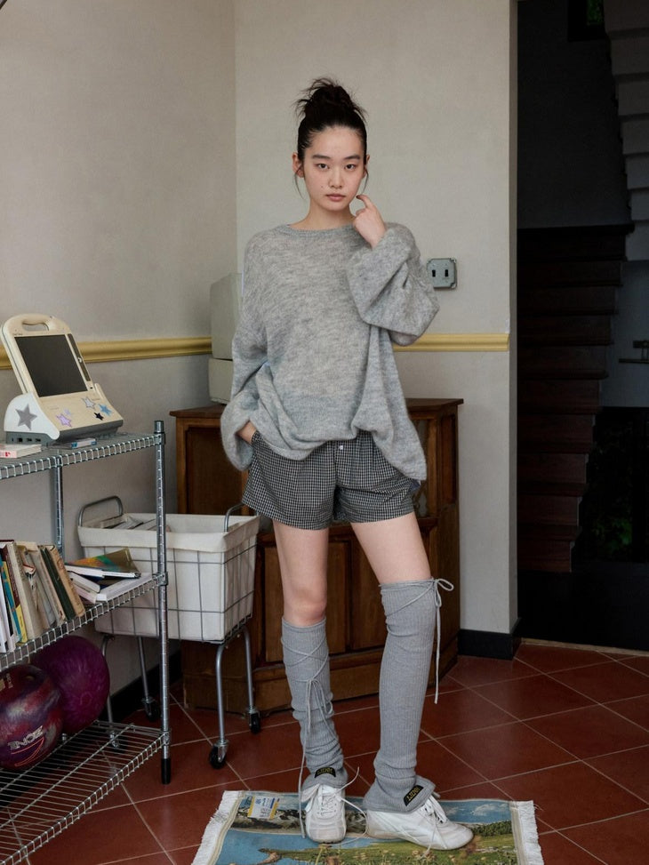 1JINN STUDIO Skin Friendly Thin Crewneck Loose Commuter Women Wool Mohair Blend Sweaters