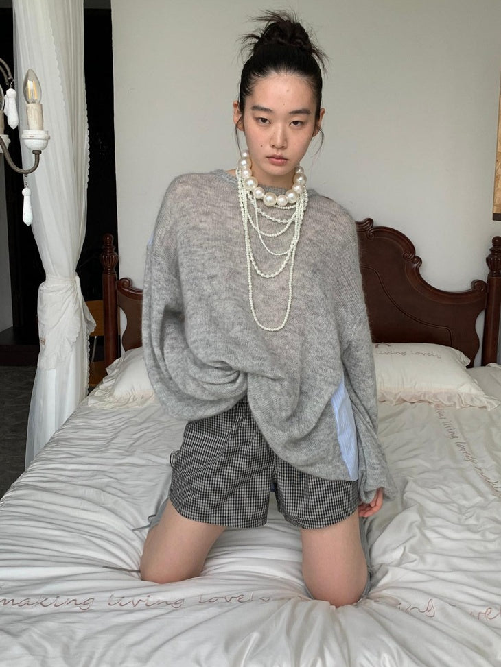 1JINN STUDIO Skin Friendly Thin Crewneck Loose Commuter Women Wool Mohair Blend Sweaters