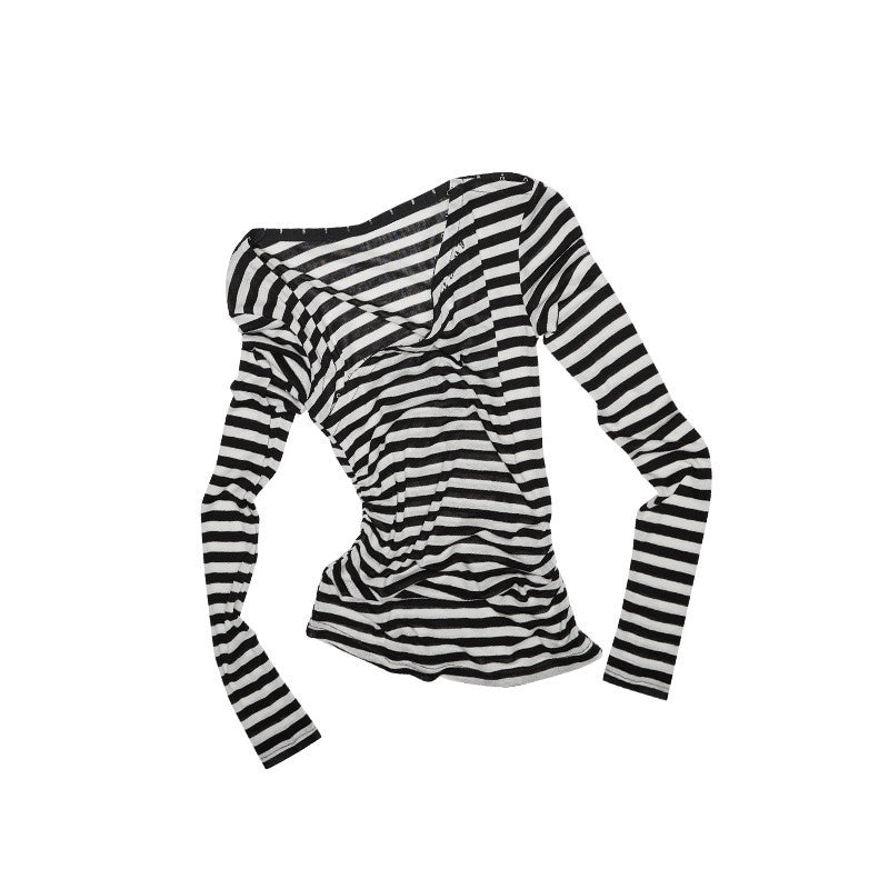 1JINN_STUDIO_Slim_Commuter_Asymmetric_Neck_Pullover_For_Women_Solid_Basic_Long_Sleeve_T-Shirts_MISSTT