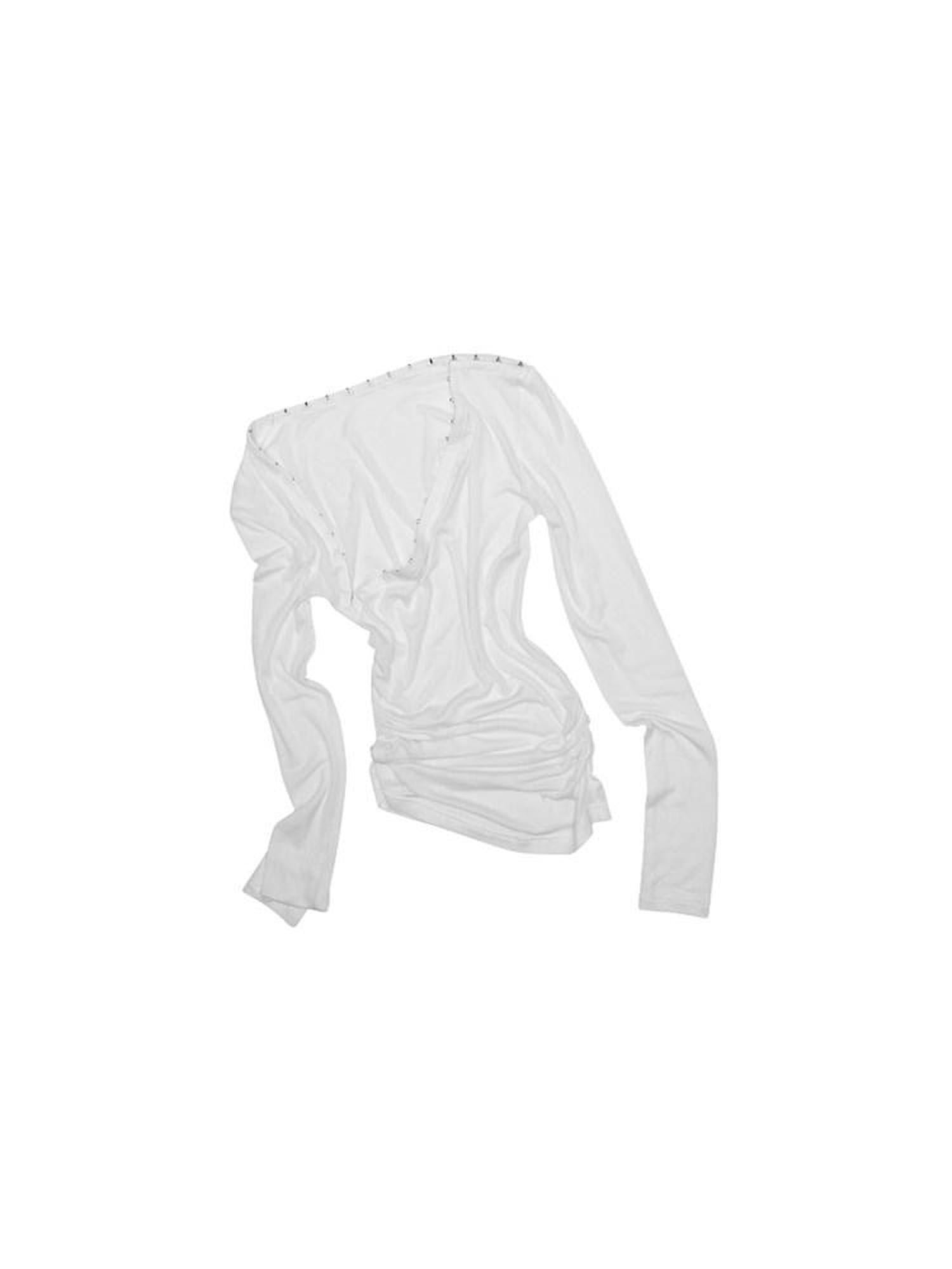 1JINN STUDIO Slim Commuter Asymmetric Neck Pullover For Women Solid Basic Long Sleeve T-Shirts