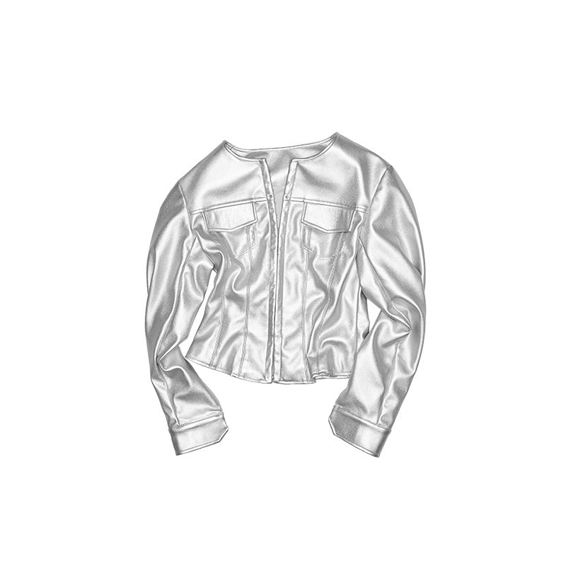 1JINN_STUDIO_Slim_Fit_Commuter_Round_Neck_Button_Front_Women_Silver_Yellow_Leather_Jackets_MISSTT