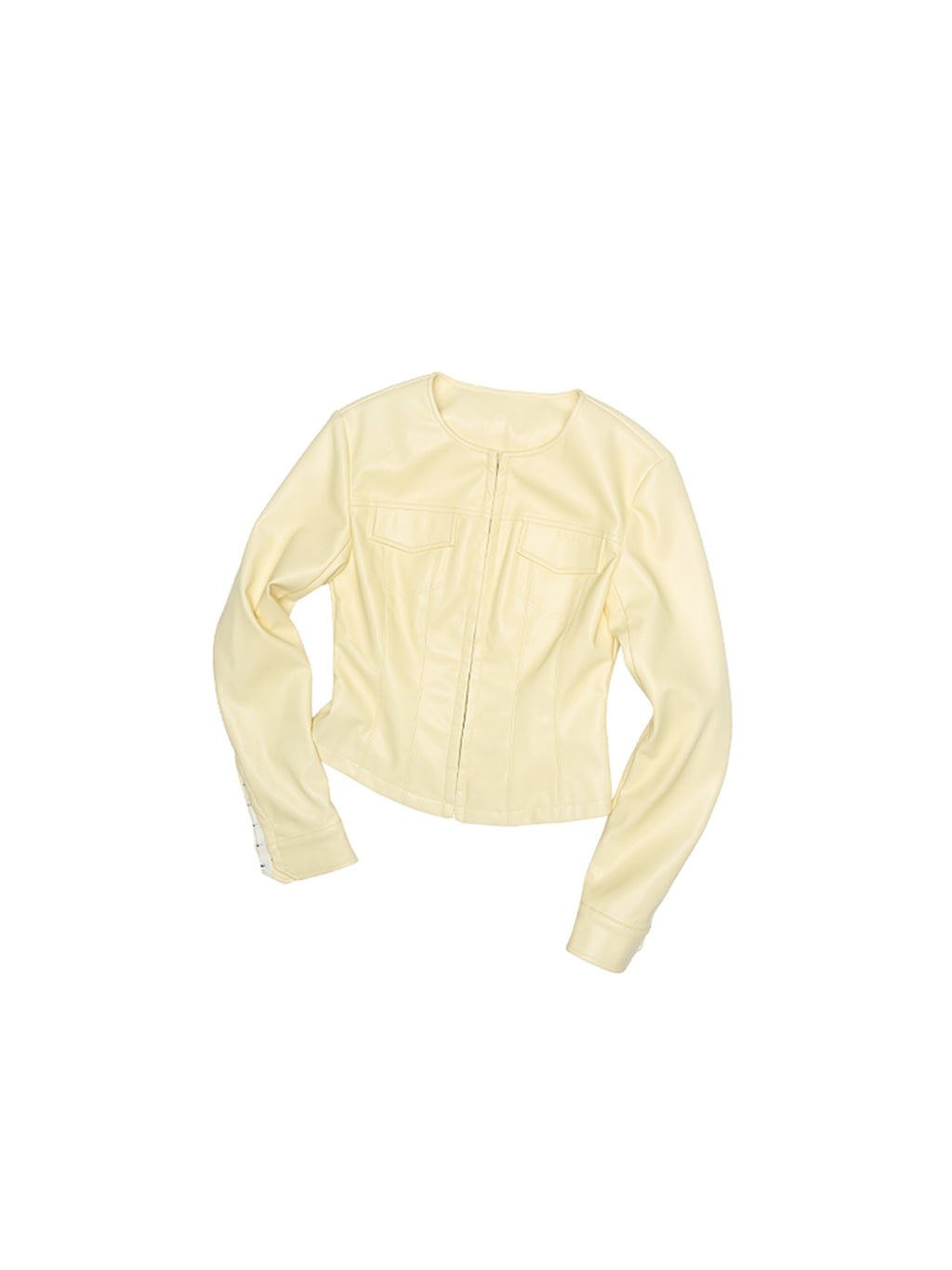 1JINN STUDIO Slim Fit Commuter Round Neck Button Front Women Silver Yellow Leather Jackets