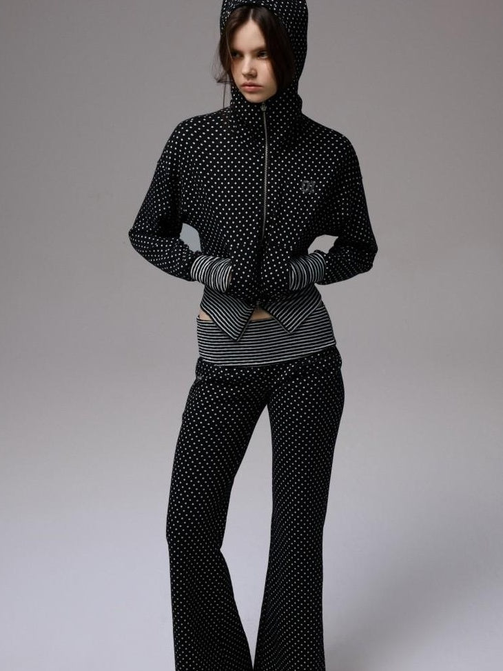 1JINN STUDIO Slim Fit Cropped Hooded Polka Dot Long Sleeve Commuter Women Zip Hoodies