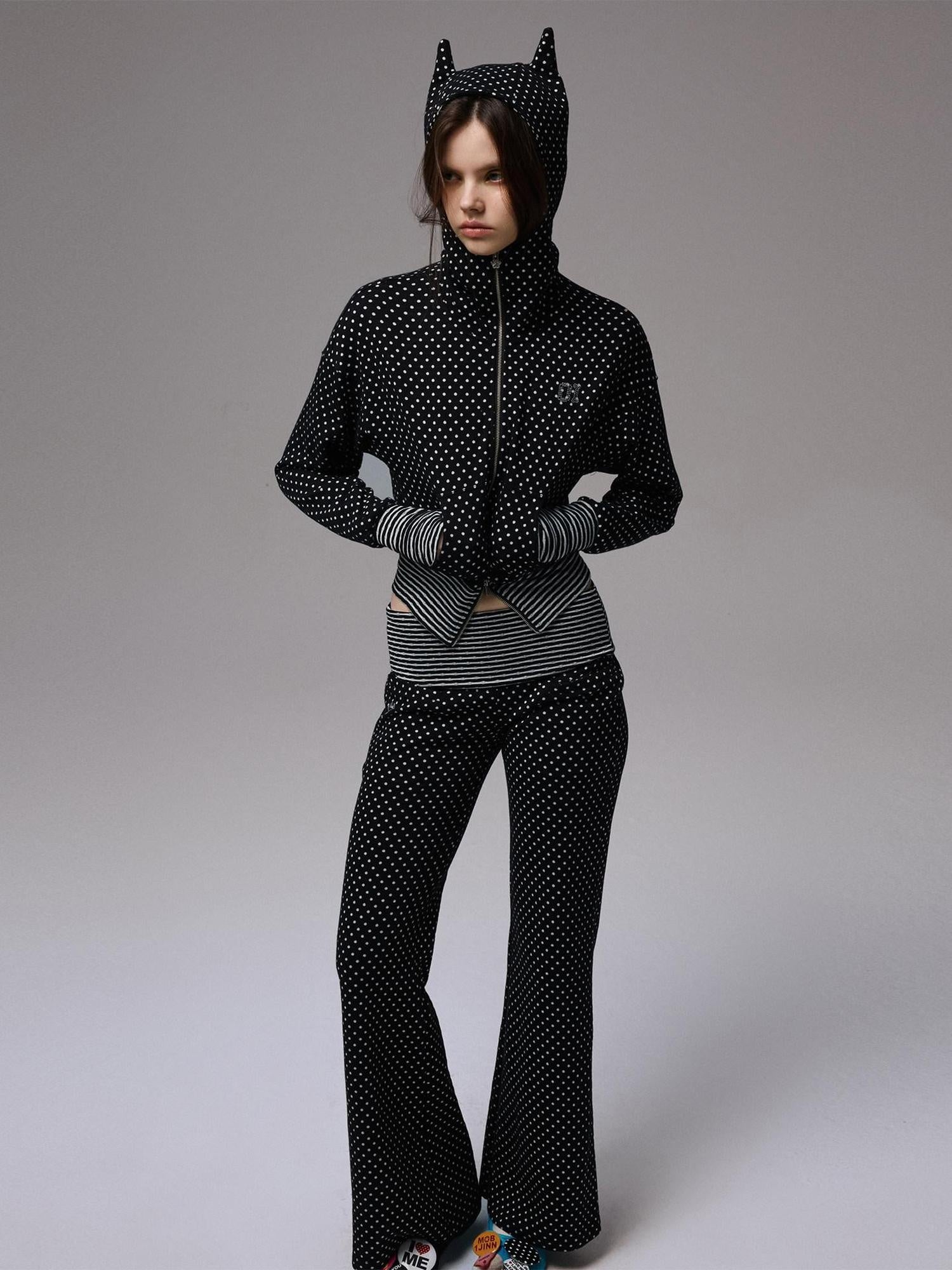 1JINN STUDIO Slim Fit Cropped Hooded Polka Dot Long Sleeve Commuter Women Zip Hoodies
