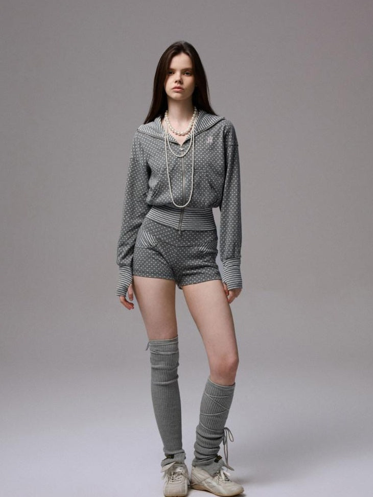 1JINN STUDIO Slim Fit Cropped Hooded Polka Dot Long Sleeve Commuter Women Zip Hoodies