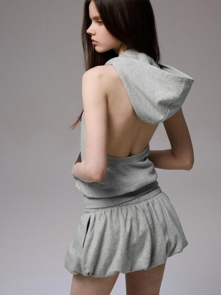 1JINN STUDIO Slim Fit Halter Neck Zip Up Hooded Cotton Blend Commuter Cardigan Hoodie