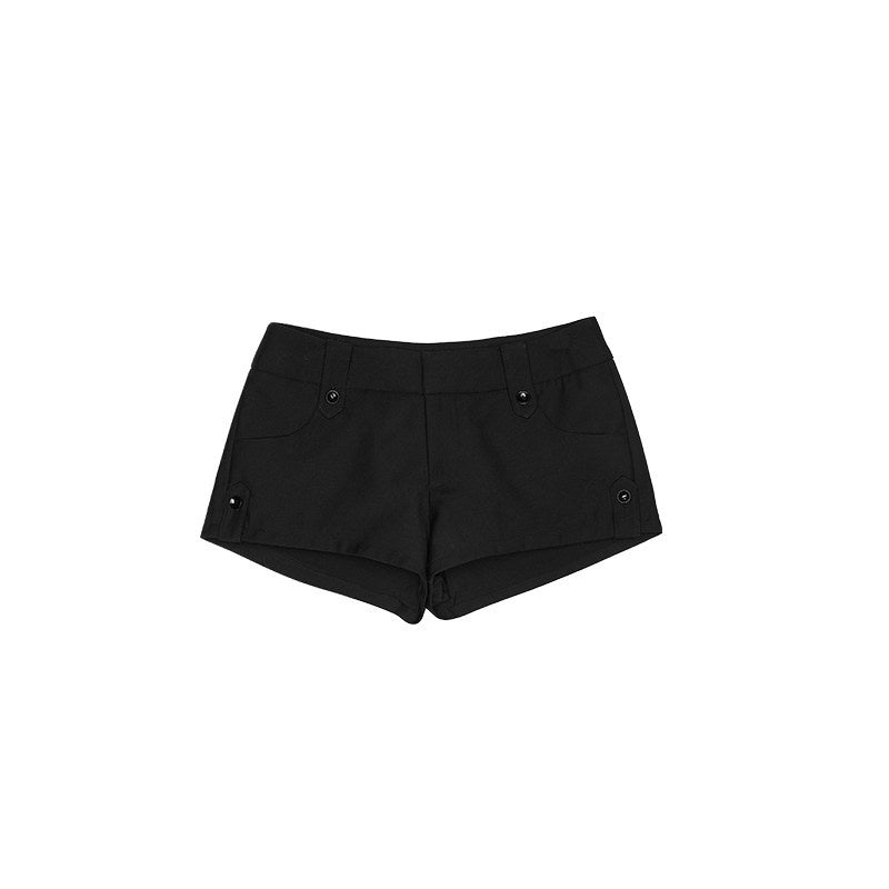 1JINN_STUDIO_Slim_Fitted_Casual_Natural_Waist_Women_Black_Green_Plaid_Mini_Shorts_MISSTT