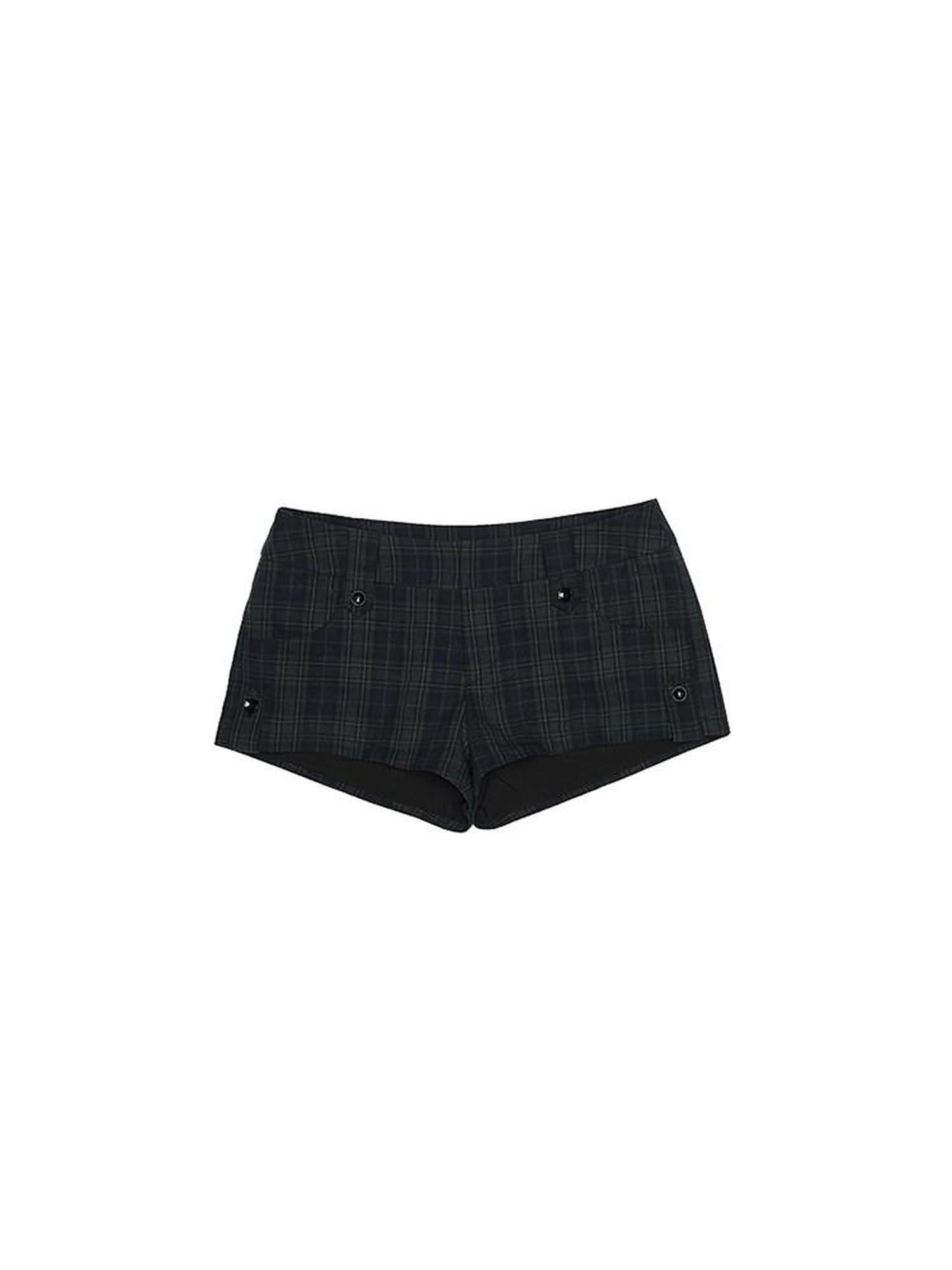 1JINN STUDIO Slim Fitted Casual Natural Waist Women Black Green Plaid Mini Shorts
