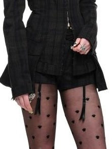 1JINN STUDIO Slim Fitted Casual Natural Waist Women Black Green Plaid Mini Shorts