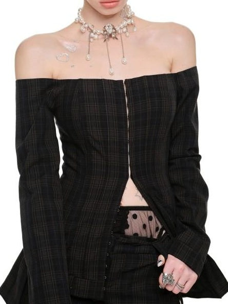 1JINN STUDIO Slim Fitted Casual Natural Waist Women Black Green Plaid Mini Shorts
