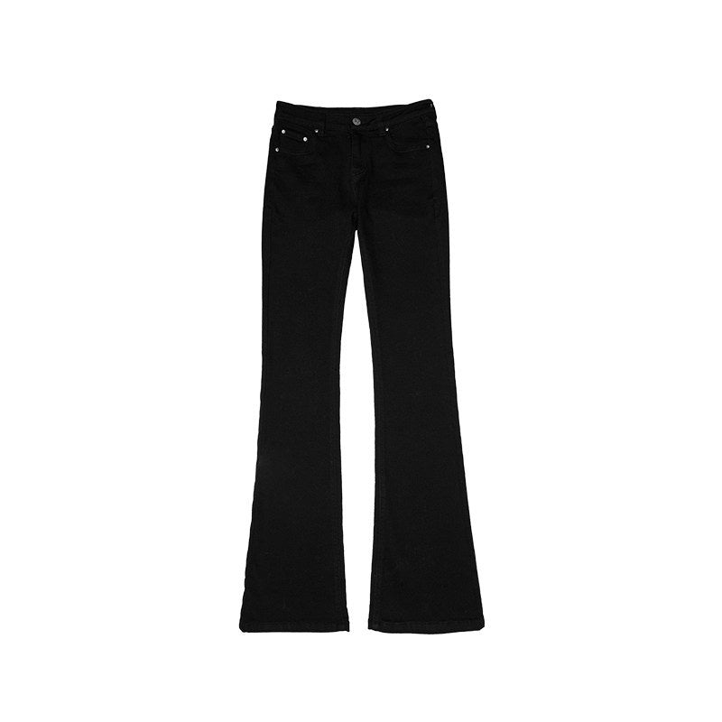 1JINN_STUDIO_Slim_Low_Waist_Zipper_Casual_Skinny_Slight_Stretch_Women_Black_Flared_Jeans_MISSTT