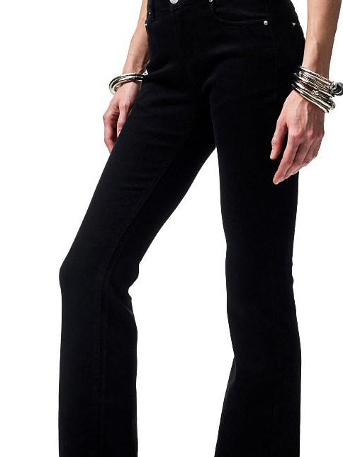1JINN STUDIO Slim Low Waist Zipper Casual Skinny Slight Stretch Women Black Flared Jeans