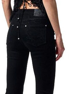 1JINN STUDIO Slim Low Waist Zipper Casual Skinny Slight Stretch Women Black Flared Jeans
