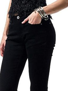 1JINN STUDIO Slim Low Waist Zipper Casual Skinny Slight Stretch Women Black Flared Jeans
