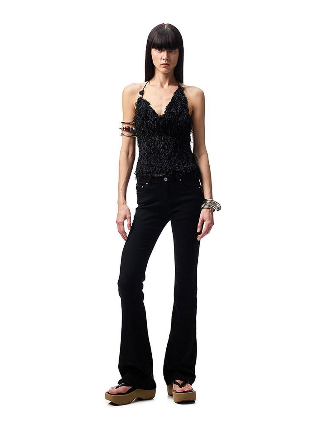 1JINN STUDIO Slim Low Waist Zipper Casual Skinny Slight Stretch Women Black Flared Jeans