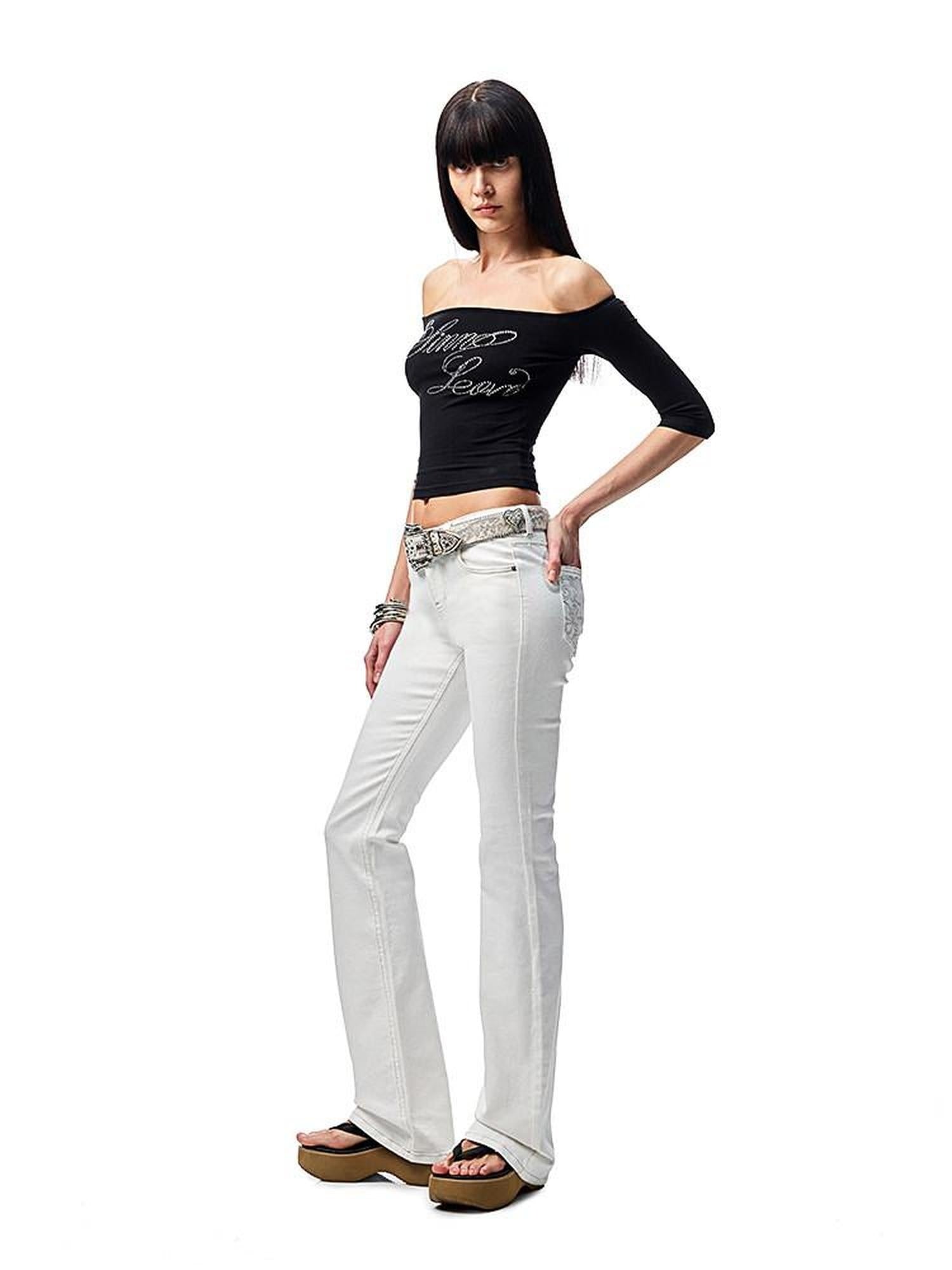 1JINN STUDIO Slim Low Waist Zipper Casual Skinny Slight Stretch Women Black Flared Jeans