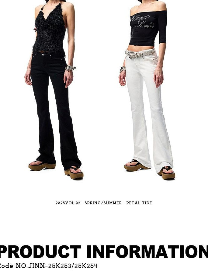1JINN STUDIO Slim Low Waist Zipper Casual Skinny Slight Stretch Women Black Flared Jeans