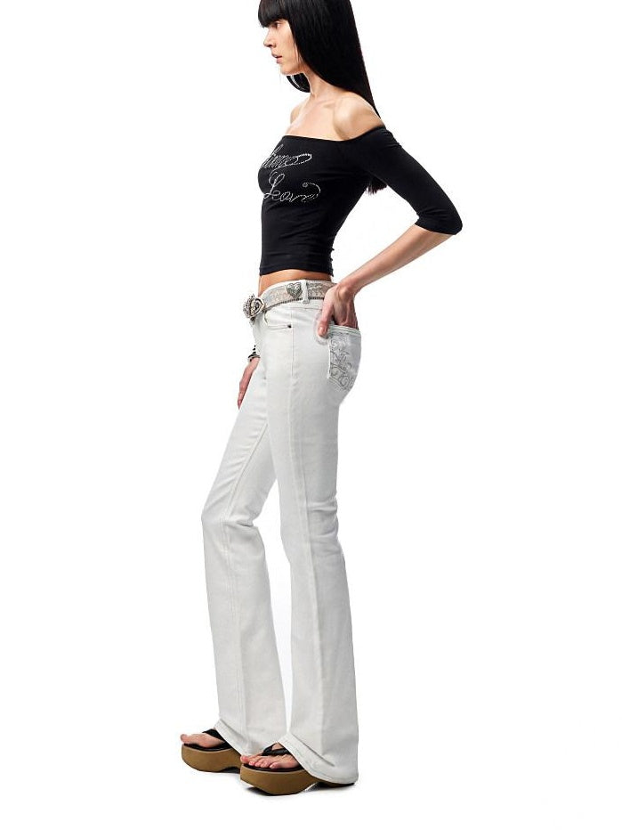 1JINN STUDIO Slim Low Waist Zipper Casual Skinny Slight Stretch Women Black Flared Jeans