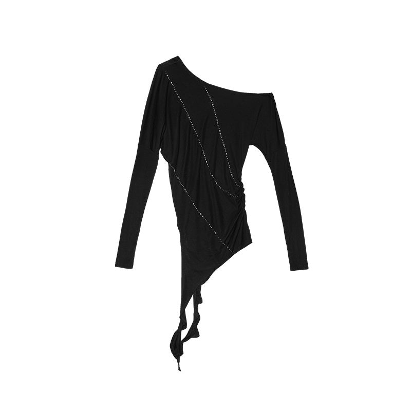 1JINN_STUDIO_Slim_Office_Asymmetric_Neck_Lyocell_Wool_Rhinestone_Women_Long_Sleeve_T-Shirts_MISSTT