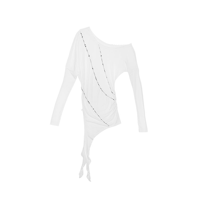 1JINN_STUDIO_Slim_Office_Asymmetric_Neck_Lyocell_Wool_Rhinestone_Women_Long_Sleeve_T-Shirts_MISSTT