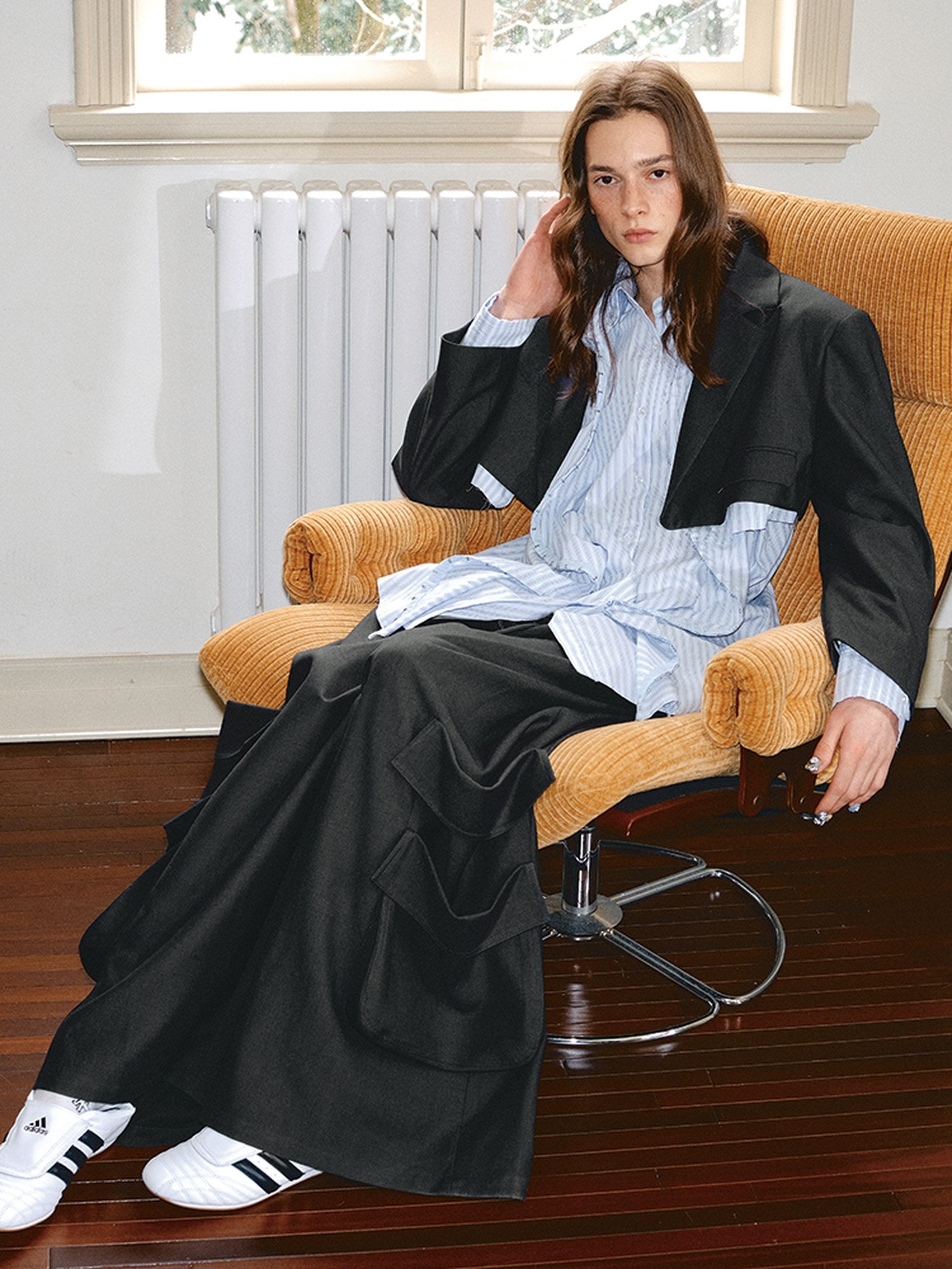 1JINN STUDIO Slim Pleated Streetwear Cropped Women Dark Gray Notch Lapel Blazers