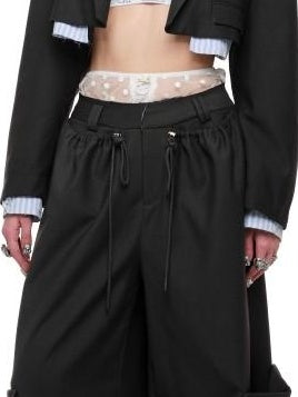 1JINN STUDIO Slim Pleated Streetwear Cropped Women Dark Gray Notch Lapel Blazers