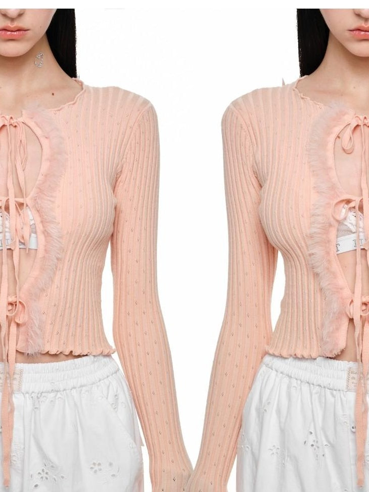 1JINN STUDIO Slim Tie Waist Commuter Knit Long Sleeve Button Solid Colors Women Cardigans