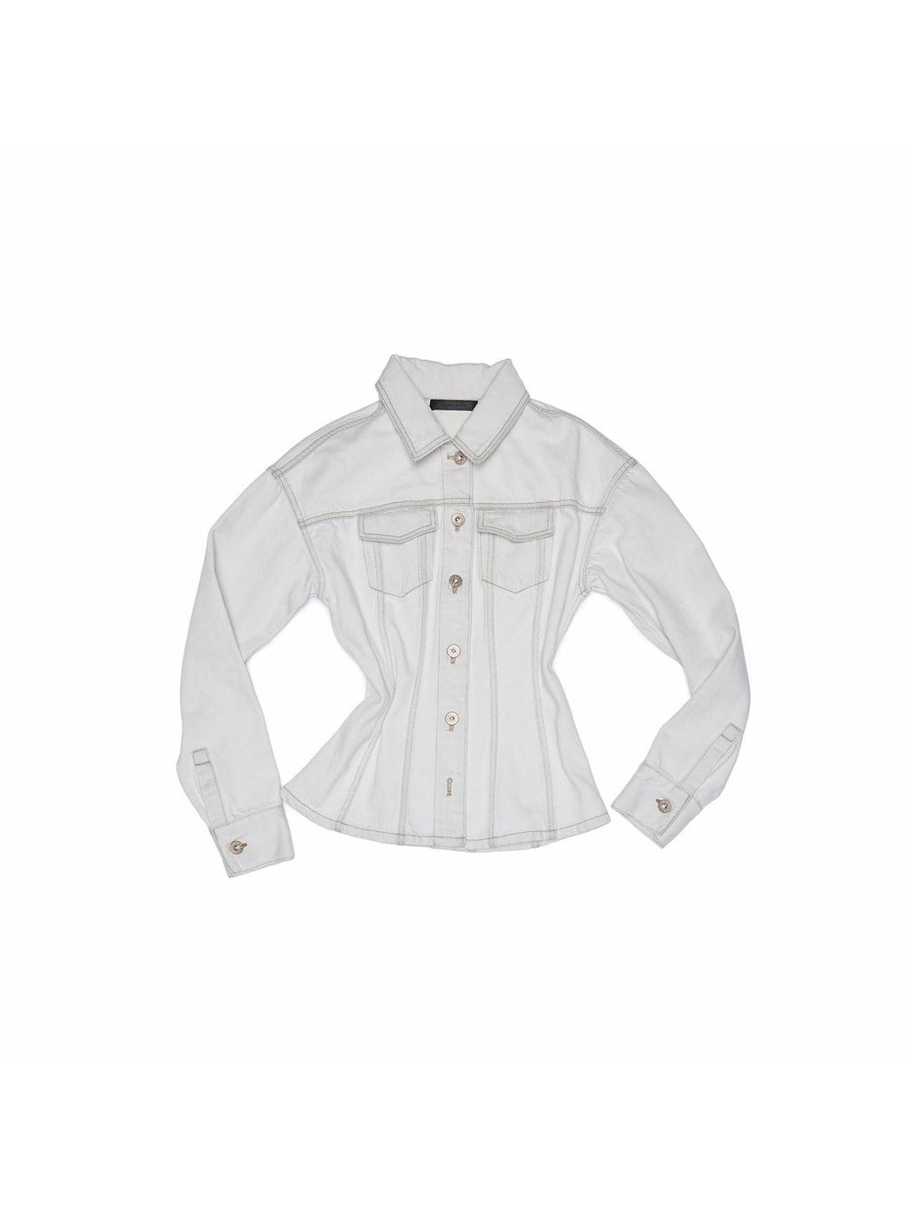 1JINN STUDIO Slim Waist Cinch Vintage Polo Collar Long Sleeve Slimming Cotton Denim Jackets