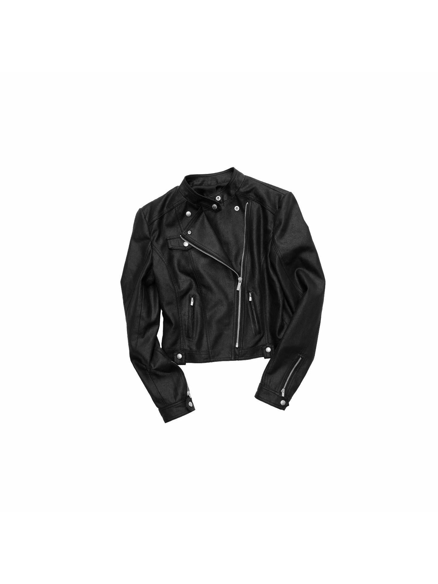 1JINN STUDIO Slimming Casual Slim Fit Pu Short Zip Neck For Women Washed Leather Jackets