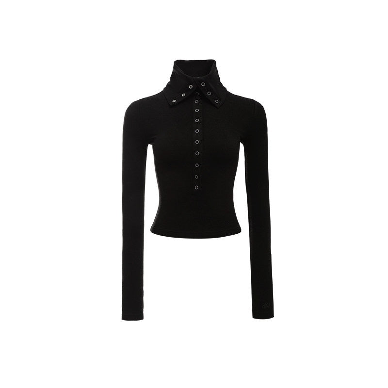 1JINN_STUDIO_Slimming_Durable_Casual_Point_Collar_Button_Women_Viscose_Long_Sleeve_T-Shirts_MISSTT