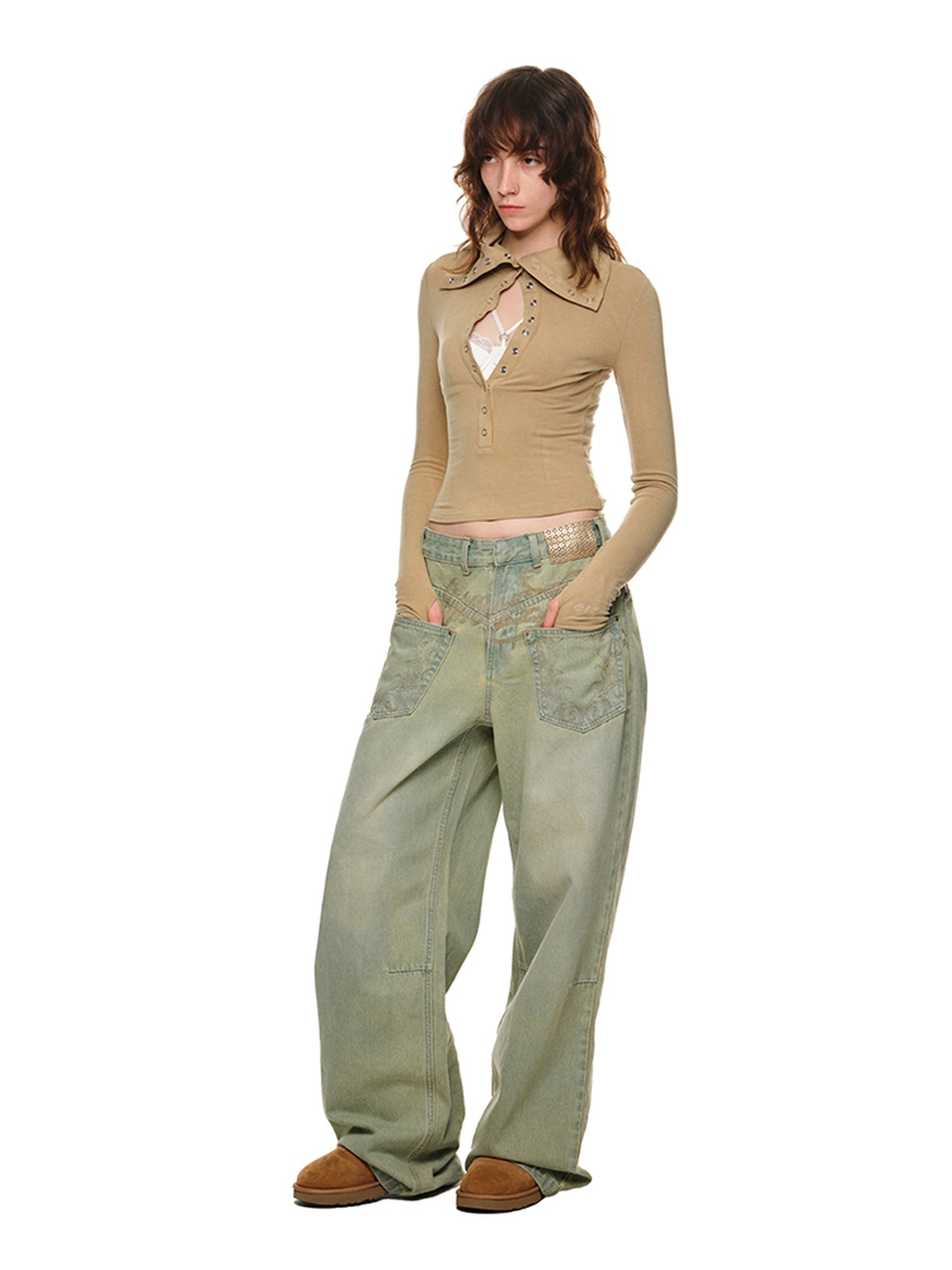 1JINN STUDIO Slimming Durable Casual Point Collar Button Women Viscose Long Sleeve T-Shirts