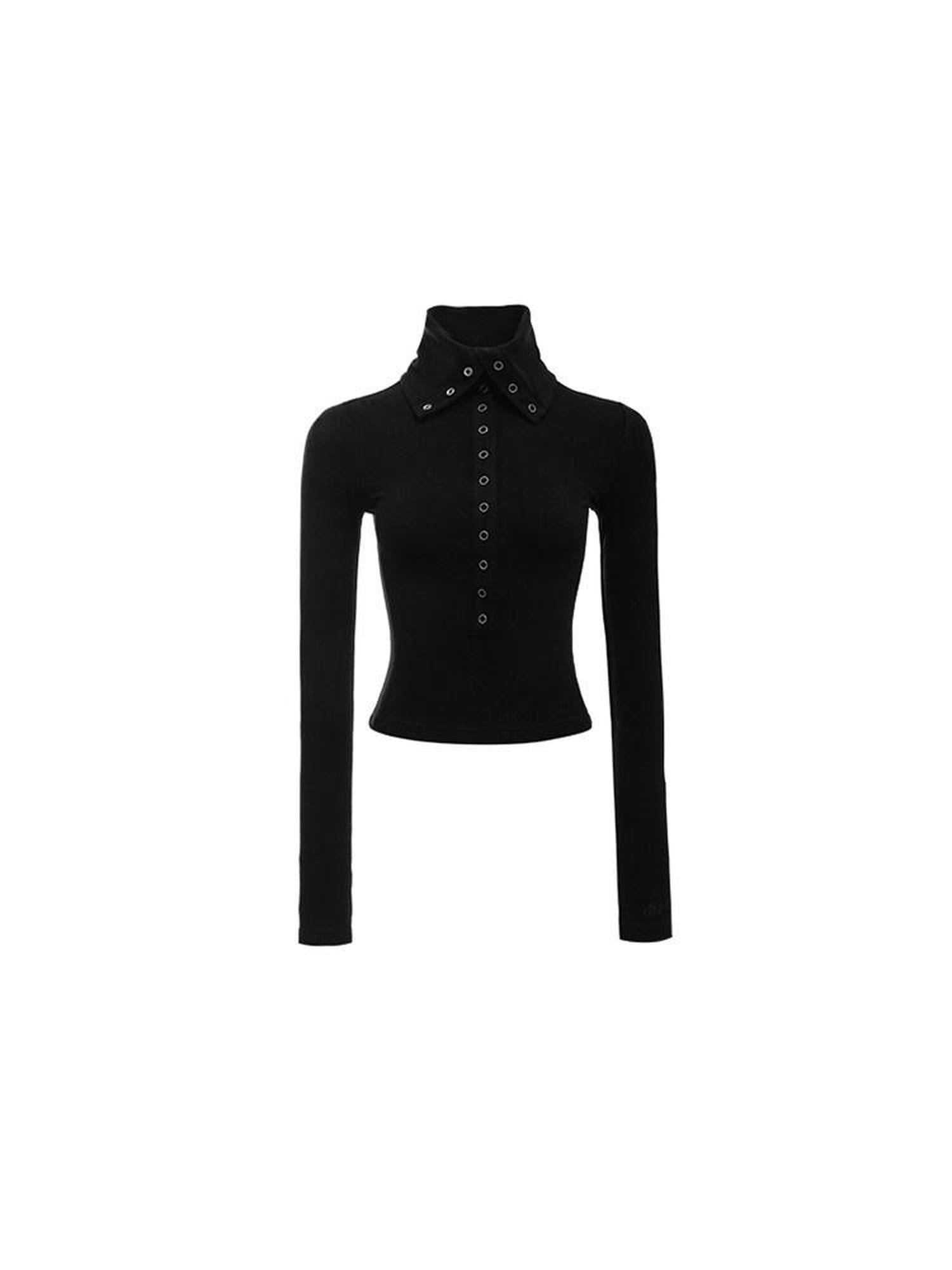 1JINN STUDIO Slimming Durable Casual Point Collar Button Women Viscose Long Sleeve T-Shirts
