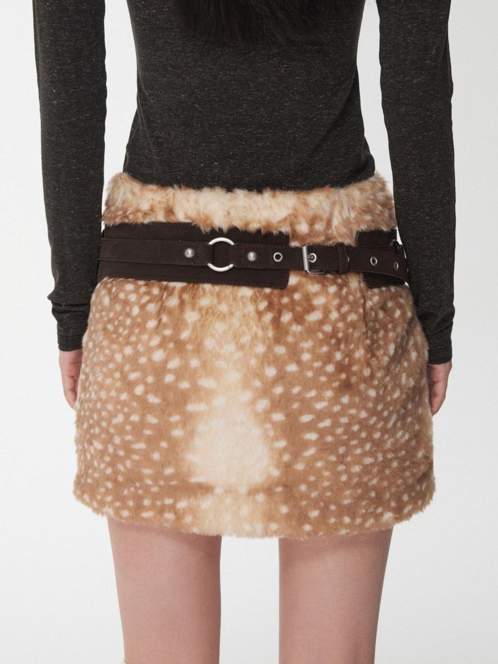 1JINN STUDIO Soft Acrylic Blend Deer Print Low Waist Slim H Line Casual Women Mini Skirts