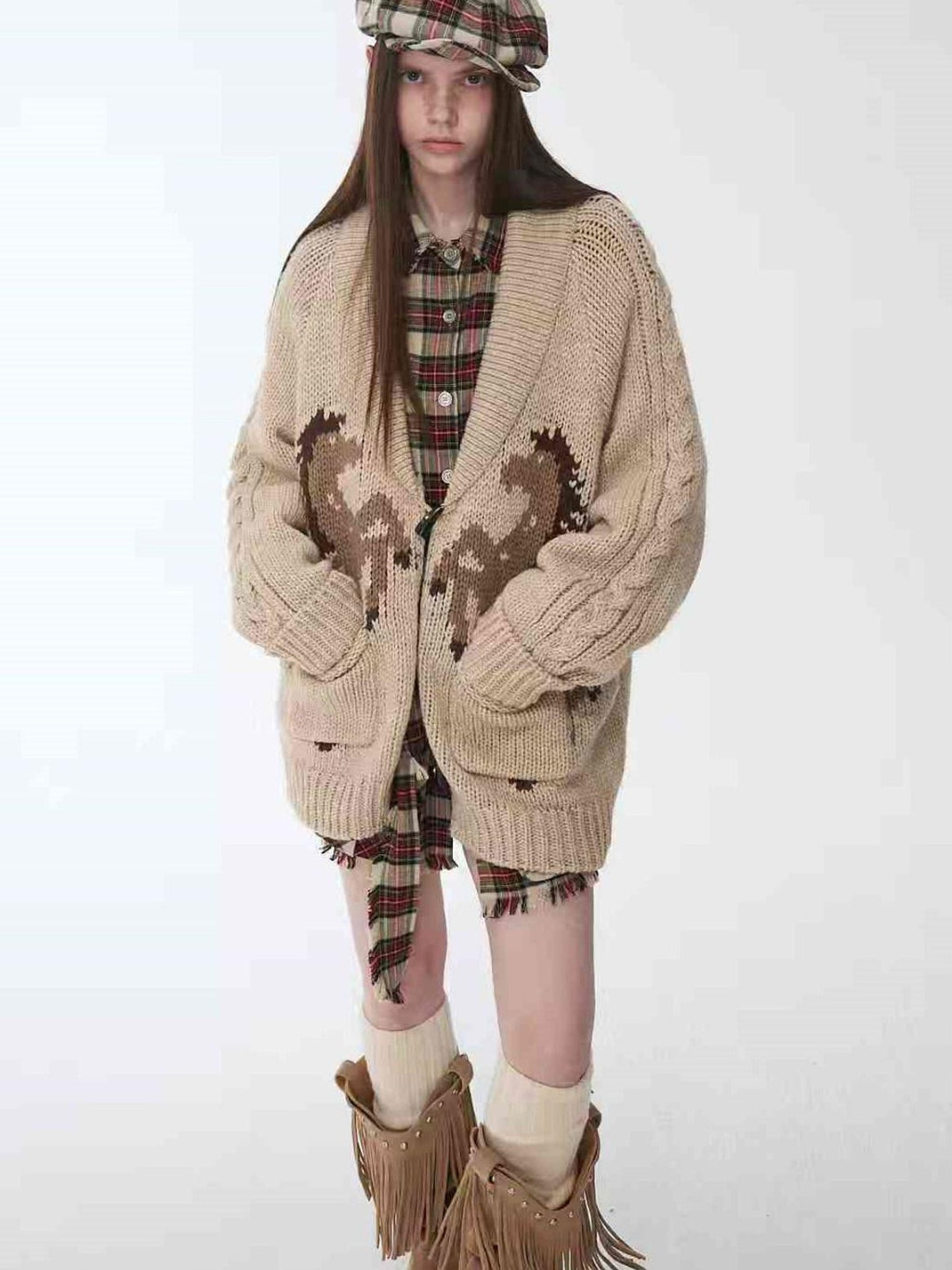 1JINN STUDIO Soft Acrylic Wool Blend Vintage Pullover Buttoned Round Neck Women Cardigans