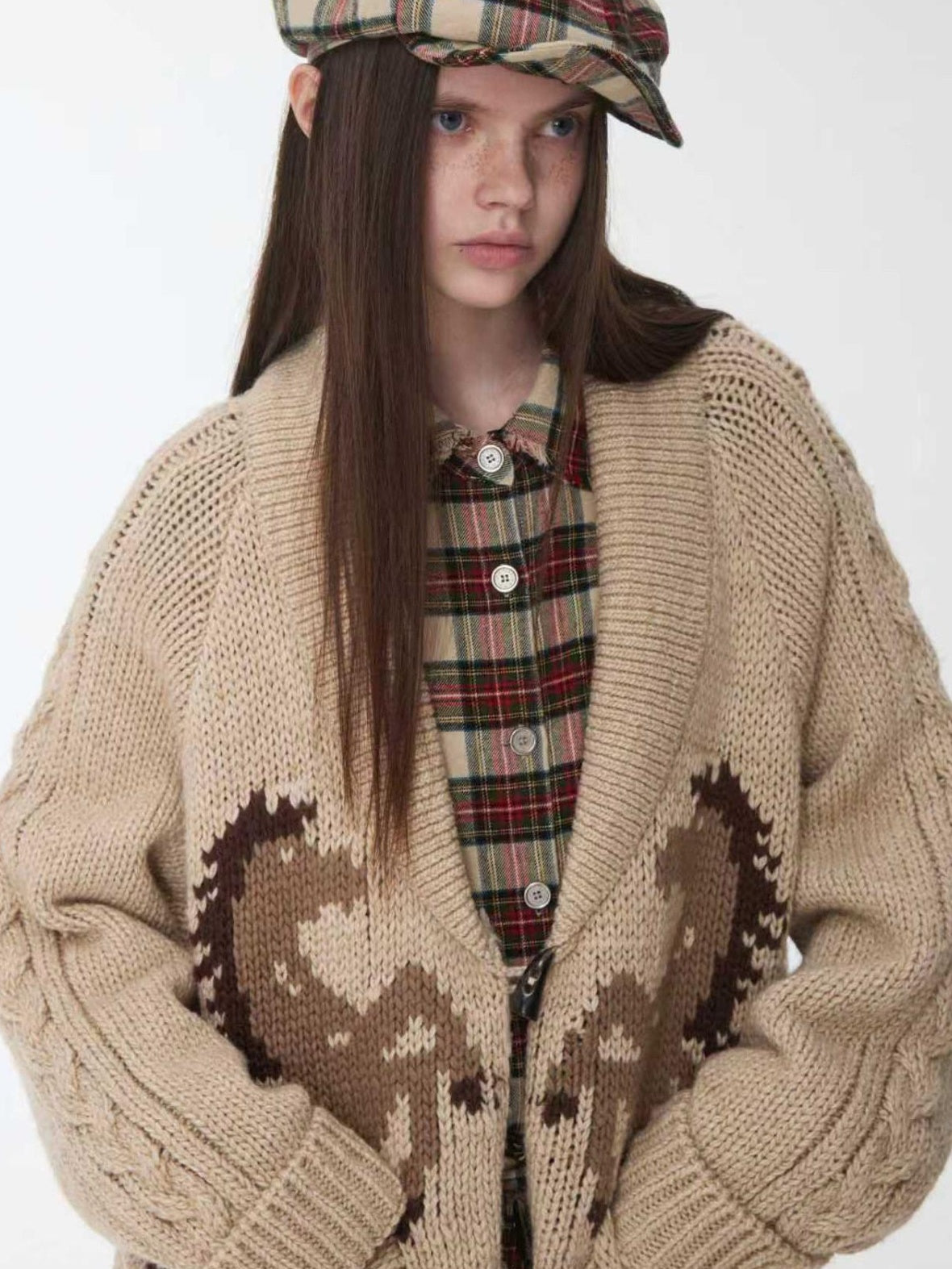 1JINN STUDIO Soft Acrylic Wool Blend Vintage Pullover Buttoned Round Neck Women Cardigans
