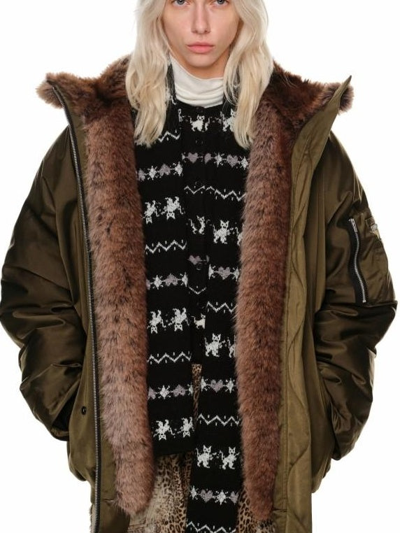 1JINN STUDIO Soft Acrylic Wool Sweet Crew Neck Animal Print Open Front Womens Knit Cardigans