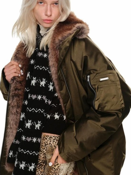 1JINN STUDIO Soft Acrylic Wool Sweet Crew Neck Animal Print Open Front Womens Knit Cardigans