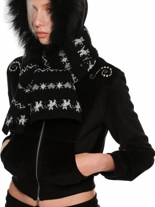 1JINN STUDIO Soft Acrylic Wool Sweet Crew Neck Animal Print Open Front Womens Knit Cardigans