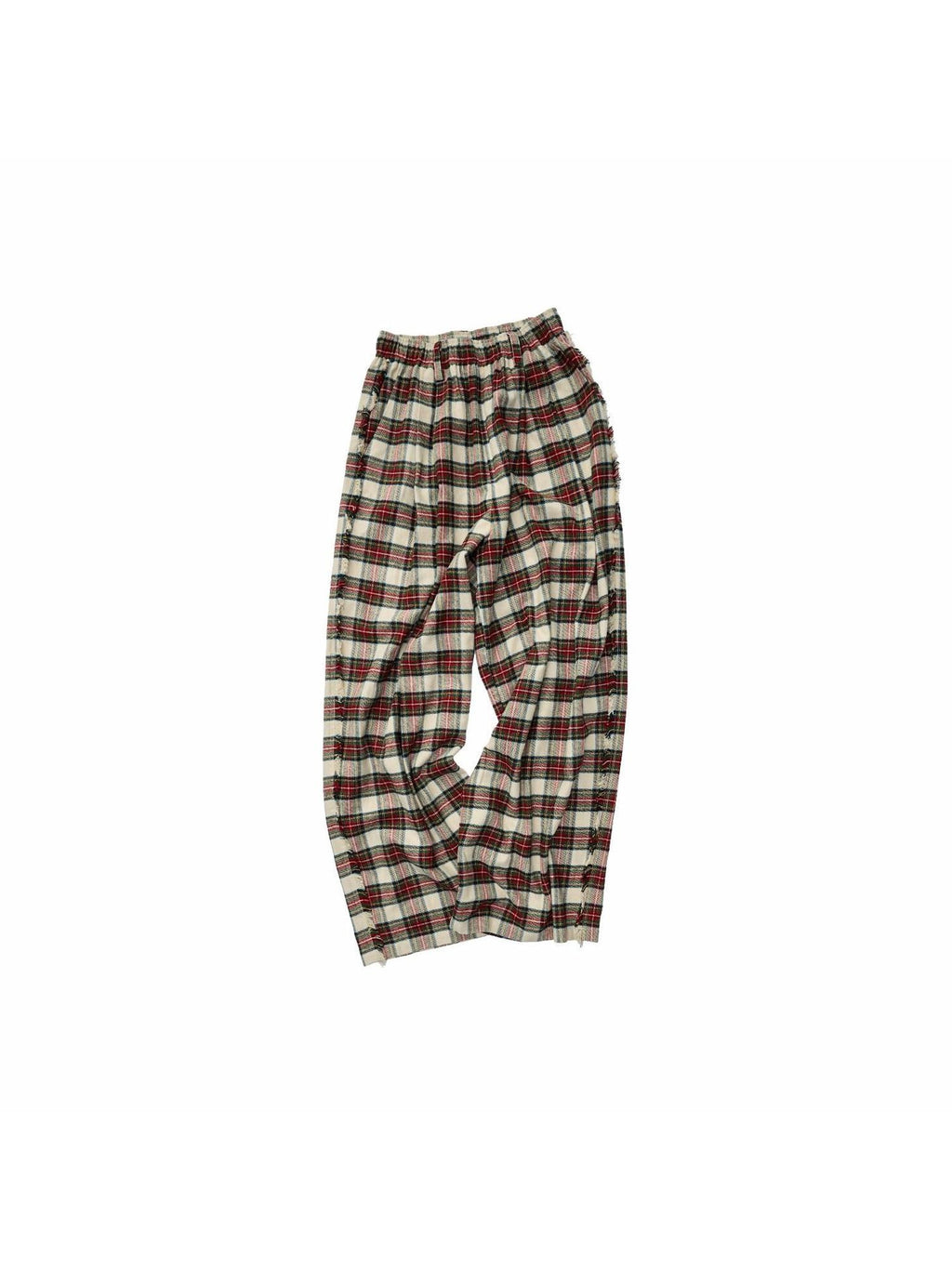 1JINN STUDIO Soft Brushed Cotton Vintage Plaid Low Waist Women Wide Leg Pants