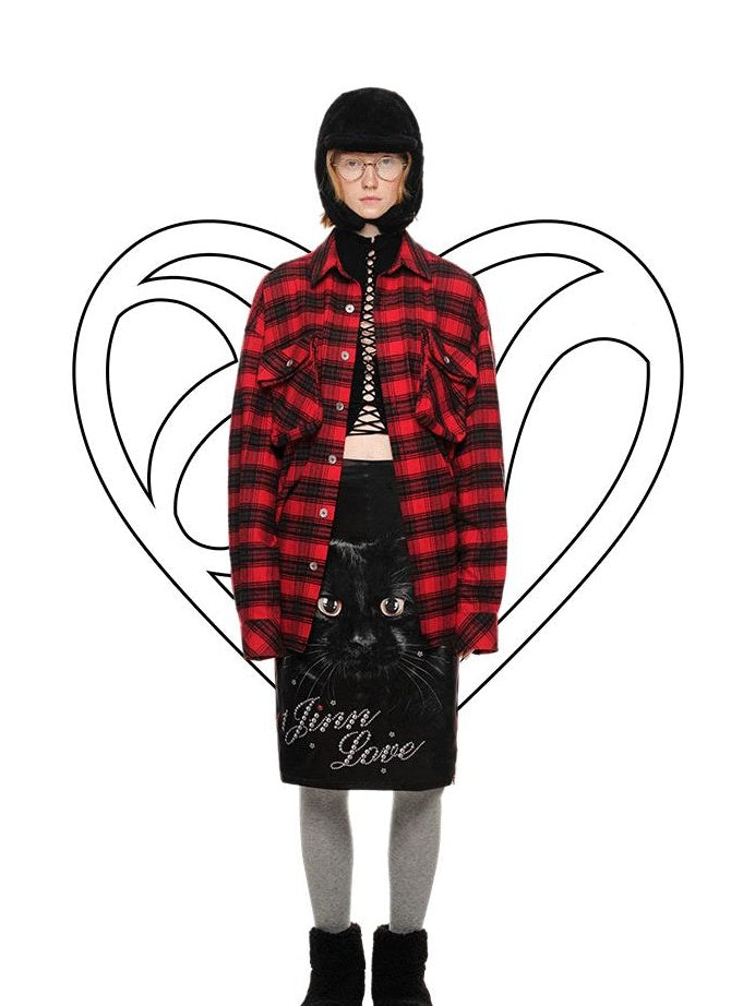 1JINN STUDIO Soft Brushed Shape Retaining Loose Casual Plaid Long Sleeve Women Shirts