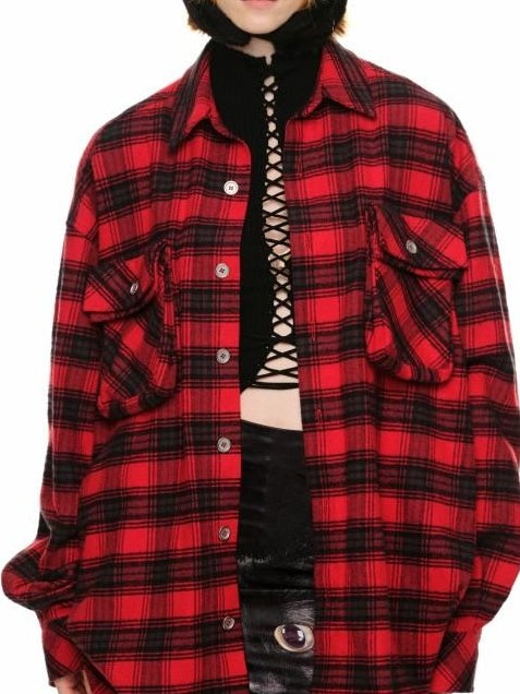1JINN STUDIO Soft Brushed Shape Retaining Loose Casual Plaid Long Sleeve Women Shirts